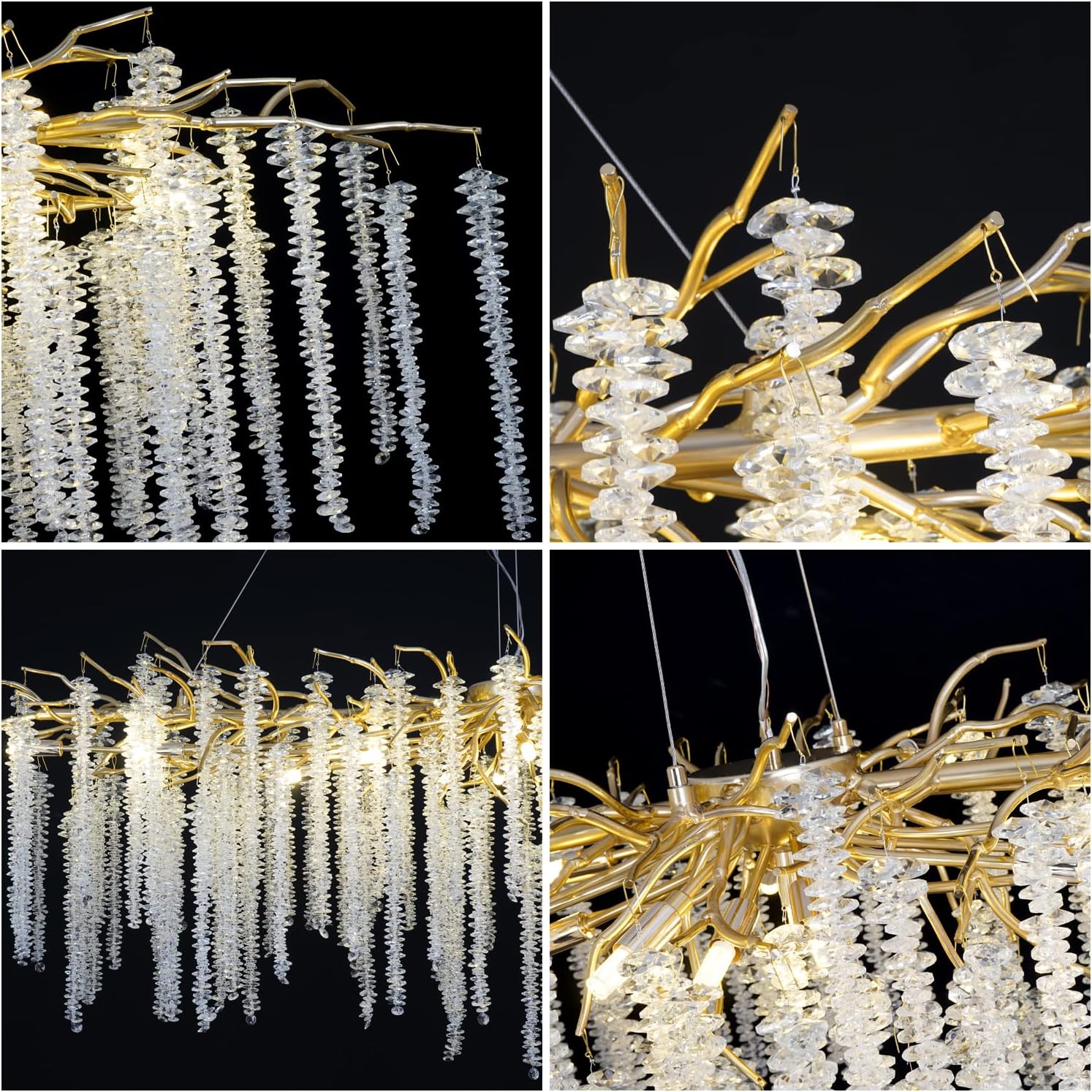 Meerosee Gold Crystal Chandelier Modern Luxury Tree Branch Pendant Lamp