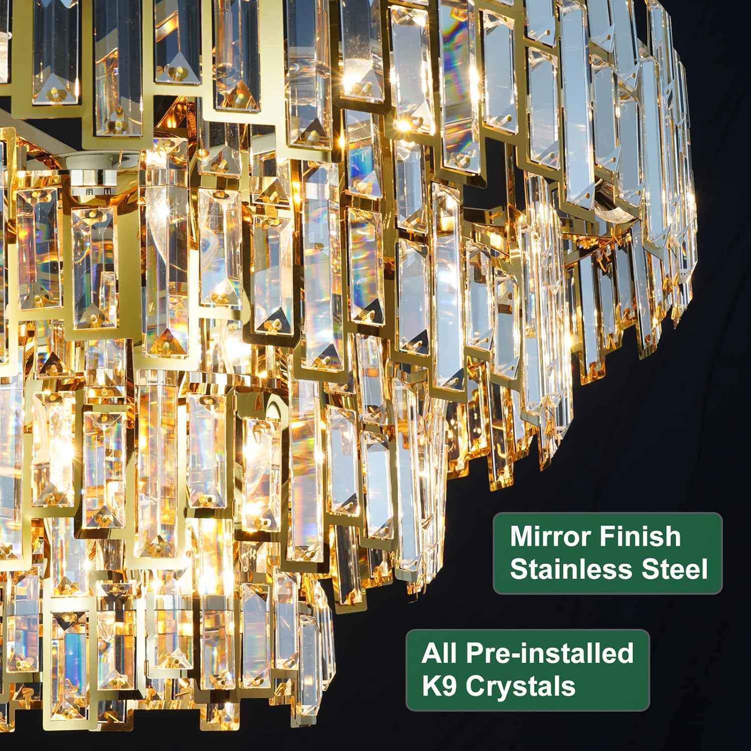 Crystal Chandelier Plated Gold Modern Round Pendant Ceiling Light 3/4 Tier