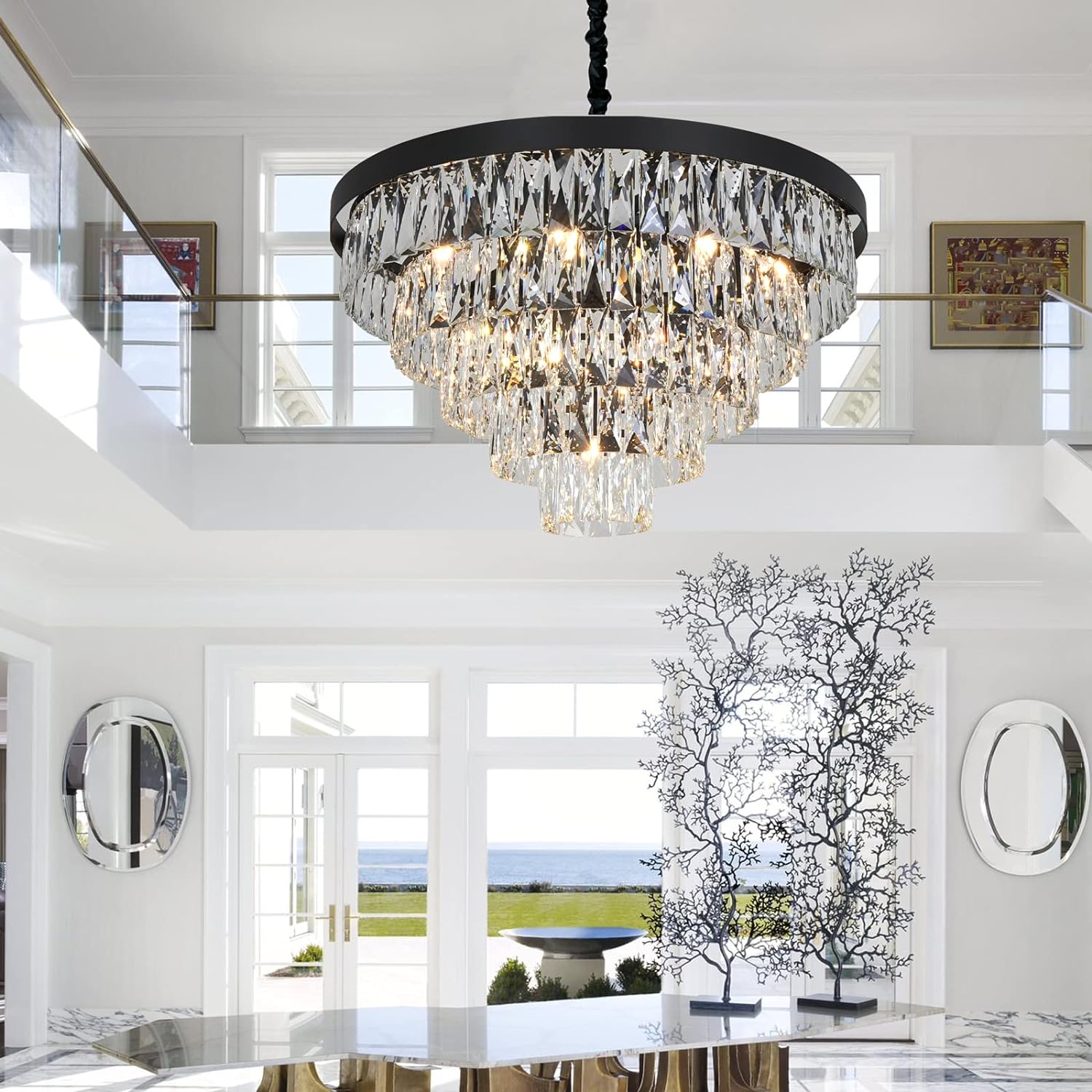 Black Modern Chandeliers Lighting Pendant Ceiling Light Fixture W19.68''/W27.56''