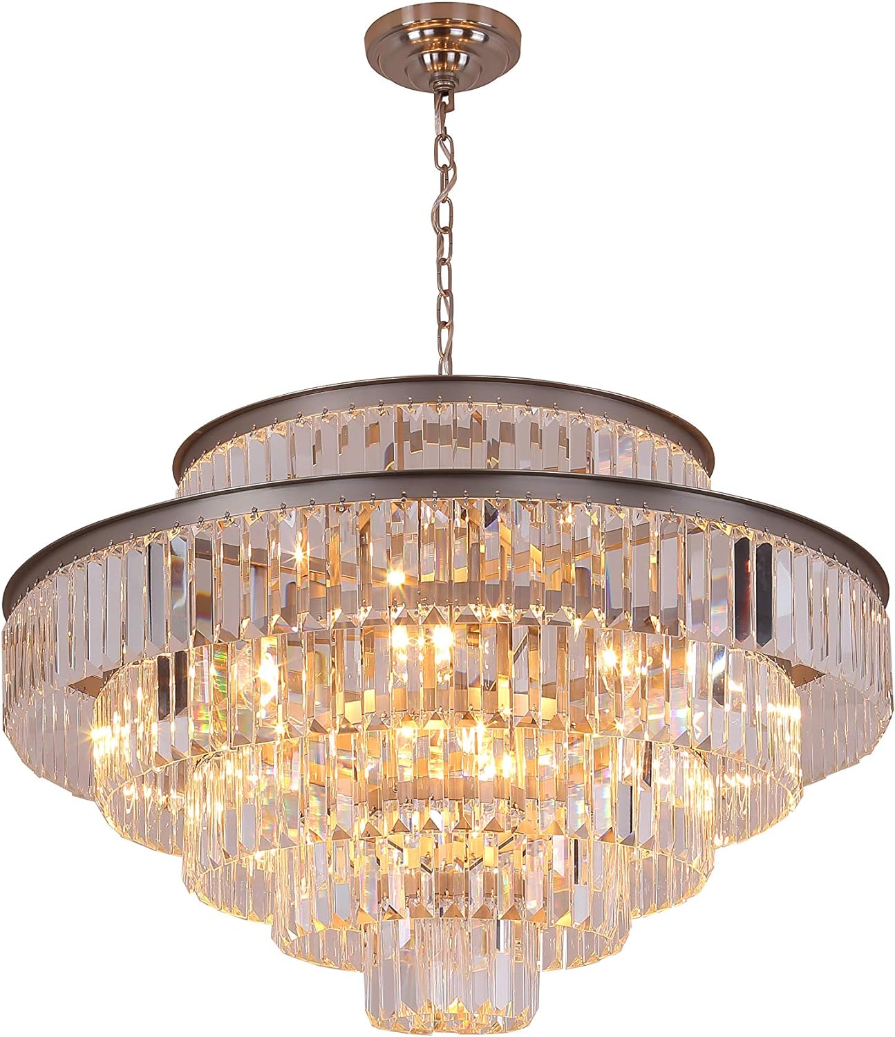 Meerosee Modern Crystal Chandeliers Nickel Pendant Ceiling Chandelier Lighting Fixture