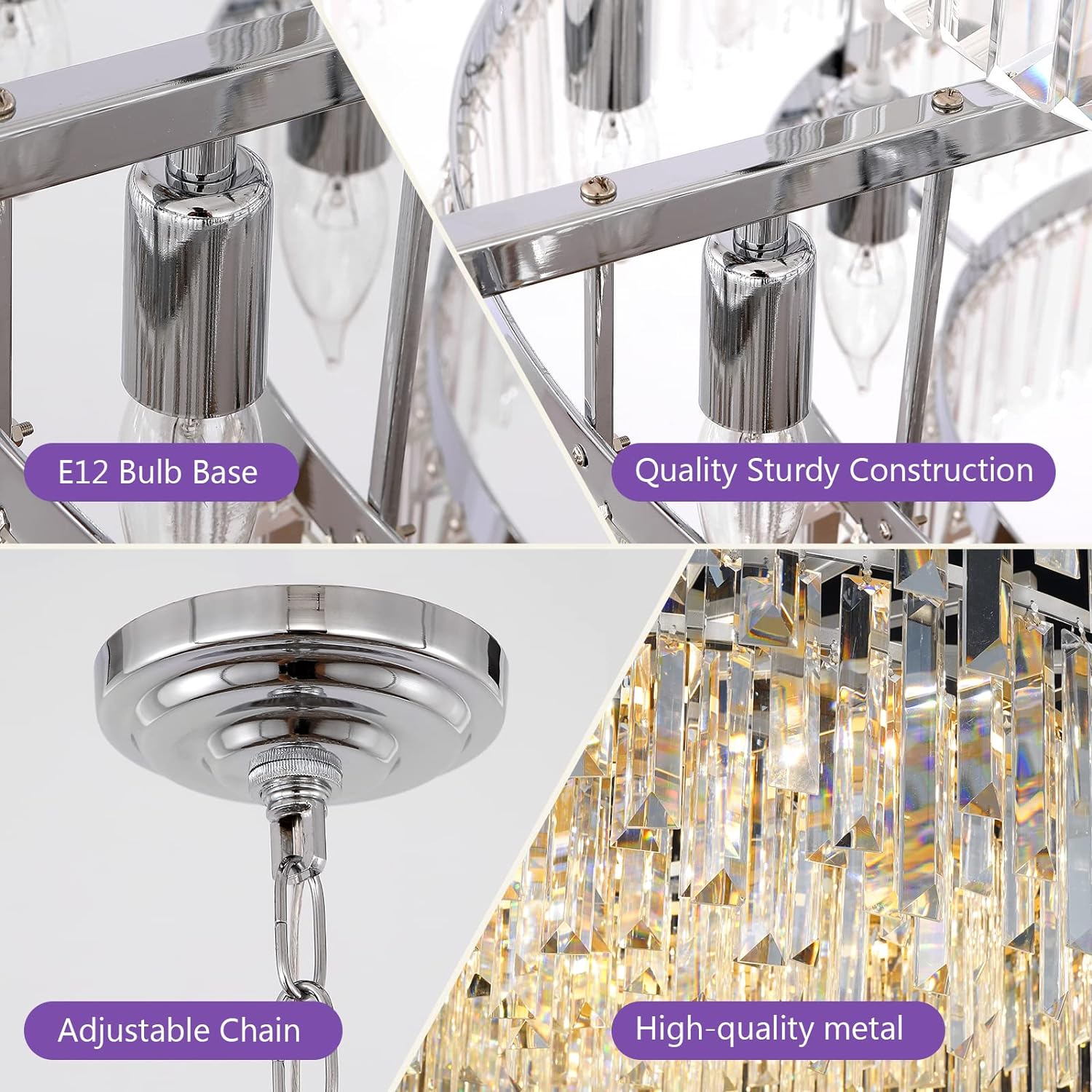 Meerosee Chrome Crystal Chandelier Lighting for Dining Rooms Bedroom Foyer