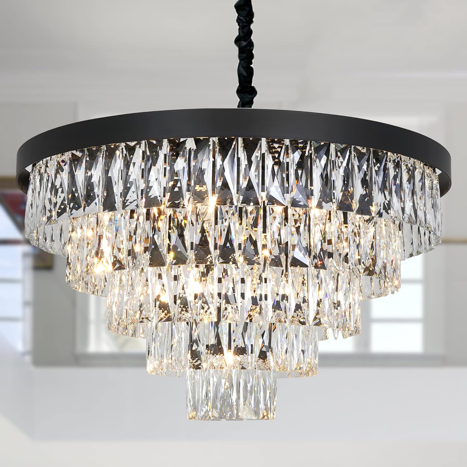 Black Modern Chandeliers Lighting Pendant Ceiling Light Fixture W19.68''/W27.56''