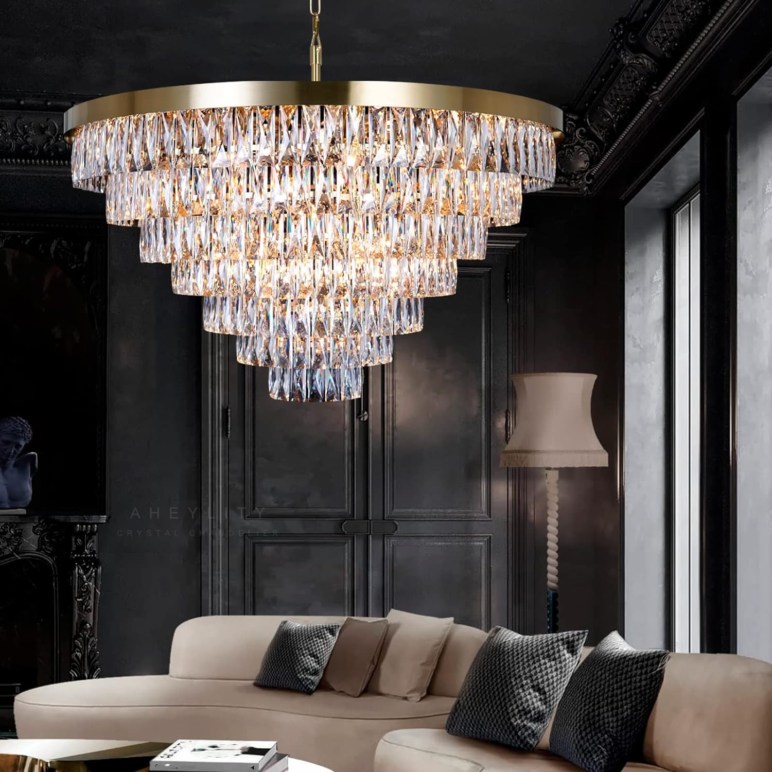 Meerosee Modern Crystal Chandelier Modern Pendant Ceiling Light Fixture for Living Room