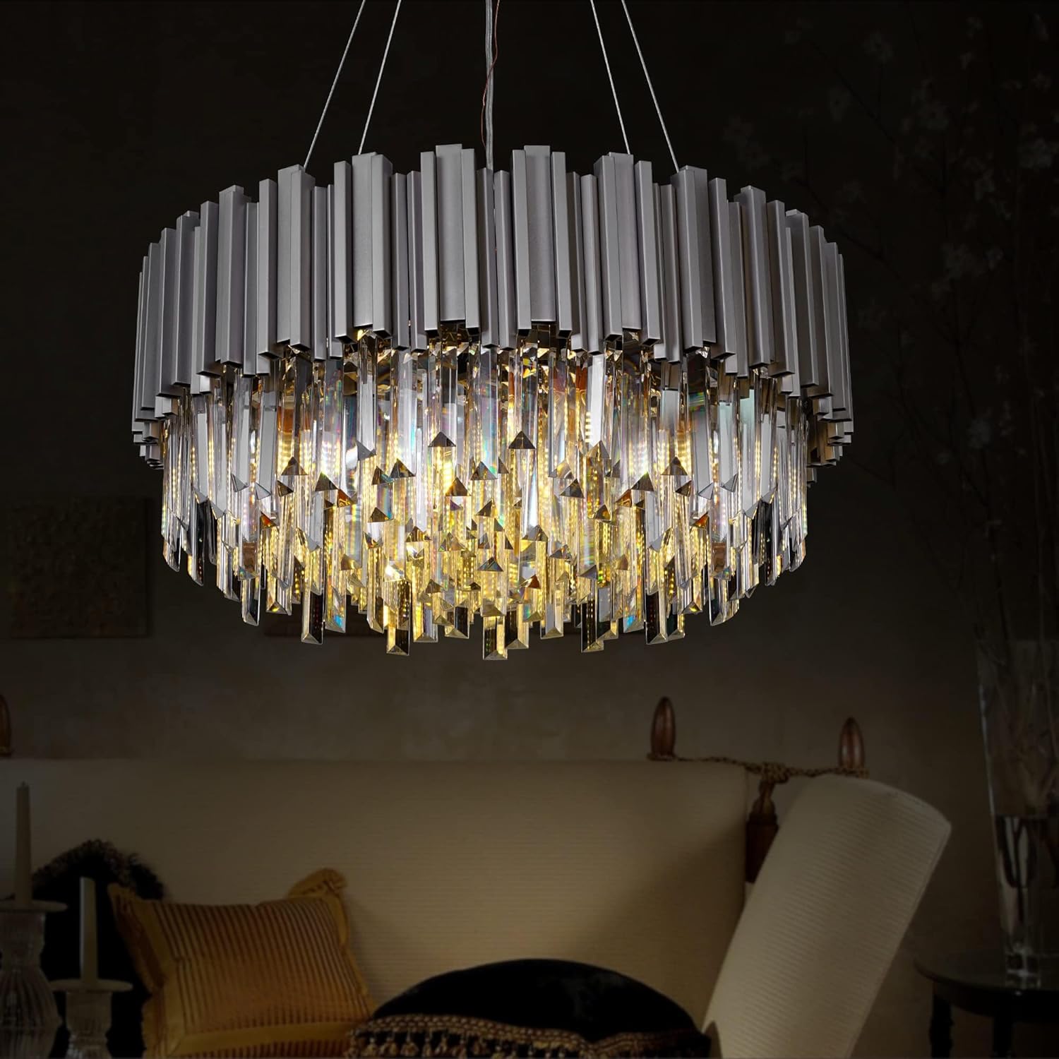 Nickel Luxury Modern Crystal Chandelier Contemporary Pendant Ceiling Lights W22/W28''