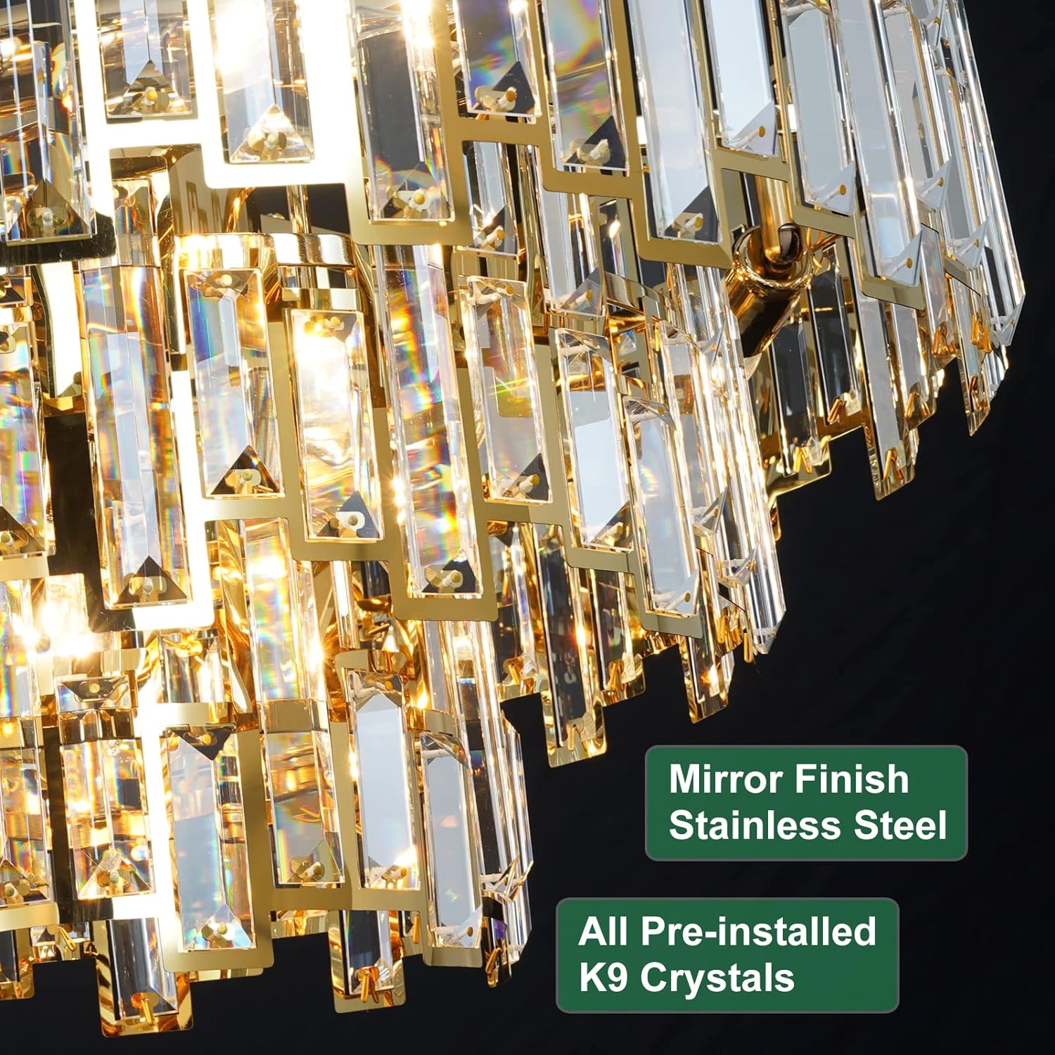 Crystal Chandelier Plated Gold Modern Round Pendant Ceiling Light 3/4 Tier