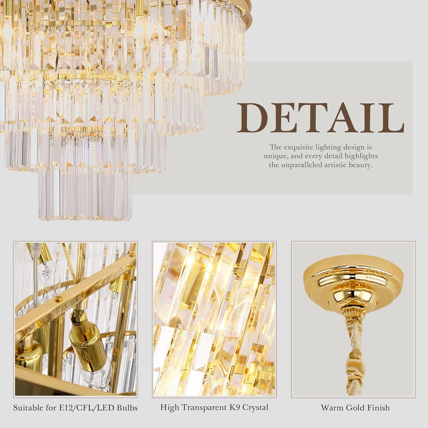 Luxurious Crystal Gold Modern Chandeliers Lights Pendant Ceiling Light