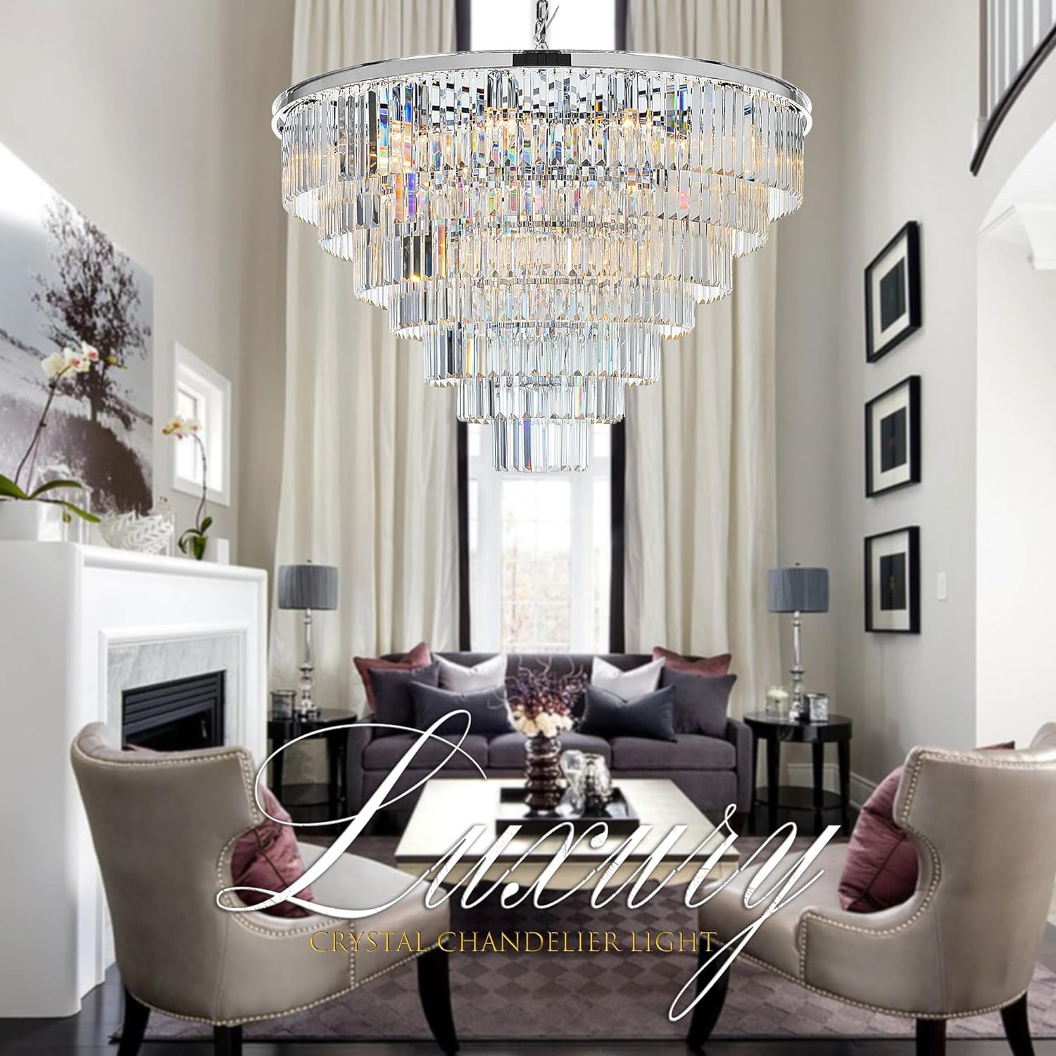 Luxury Crystal Chrome Chandelier Lighting Pendant Ceiling Lamp Light 3/4/5/7-Tier