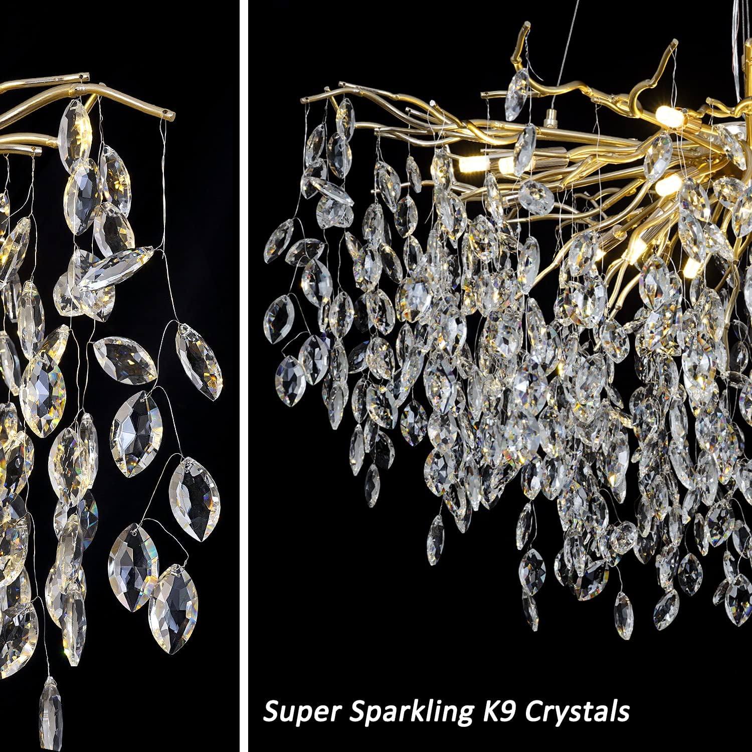 Meerosee Gold Crystal Chandelier Modern Pendant High Ceiling Luxury Foyer Entryway Lamp