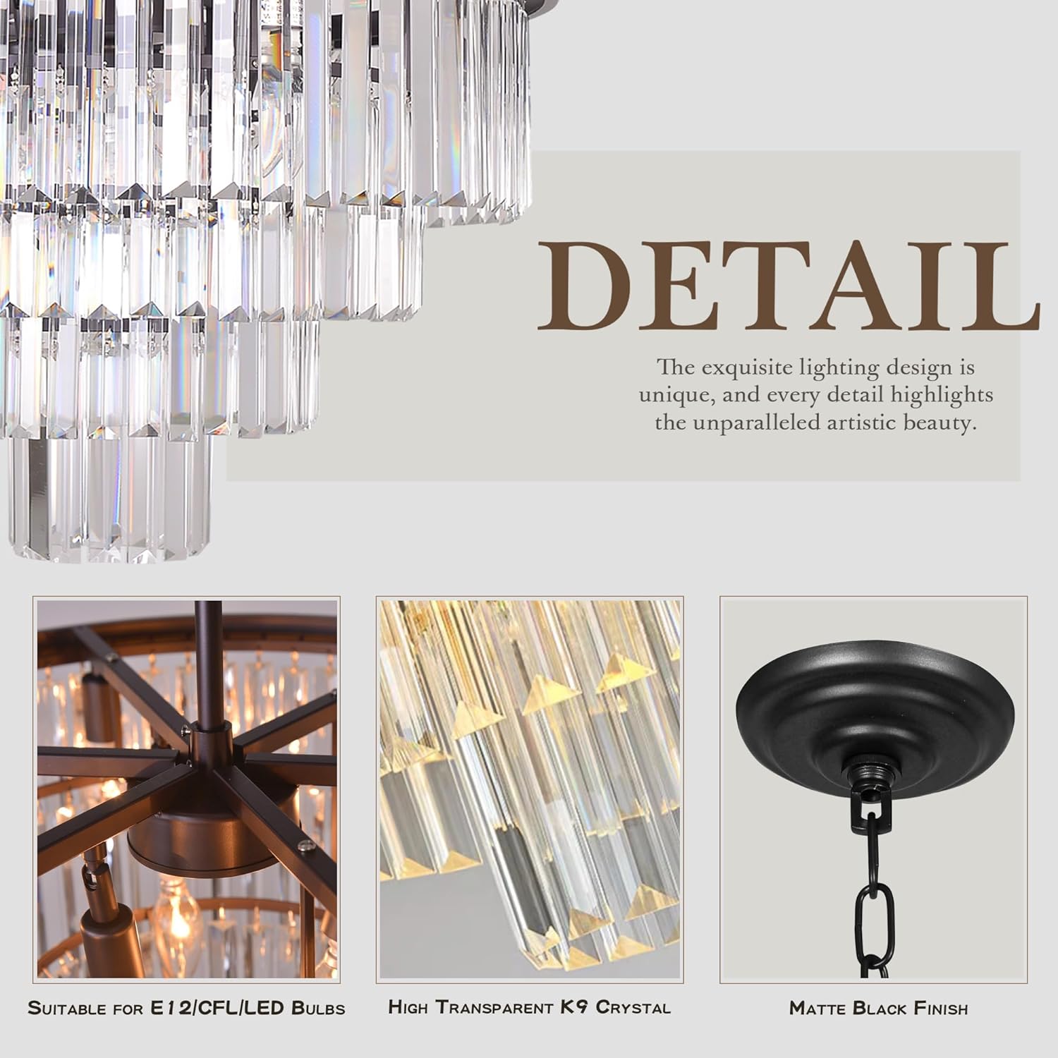 Meerosee Luxury Pendant lamp Modern Crystal Chandeliers Lighting for Living Room Hotel