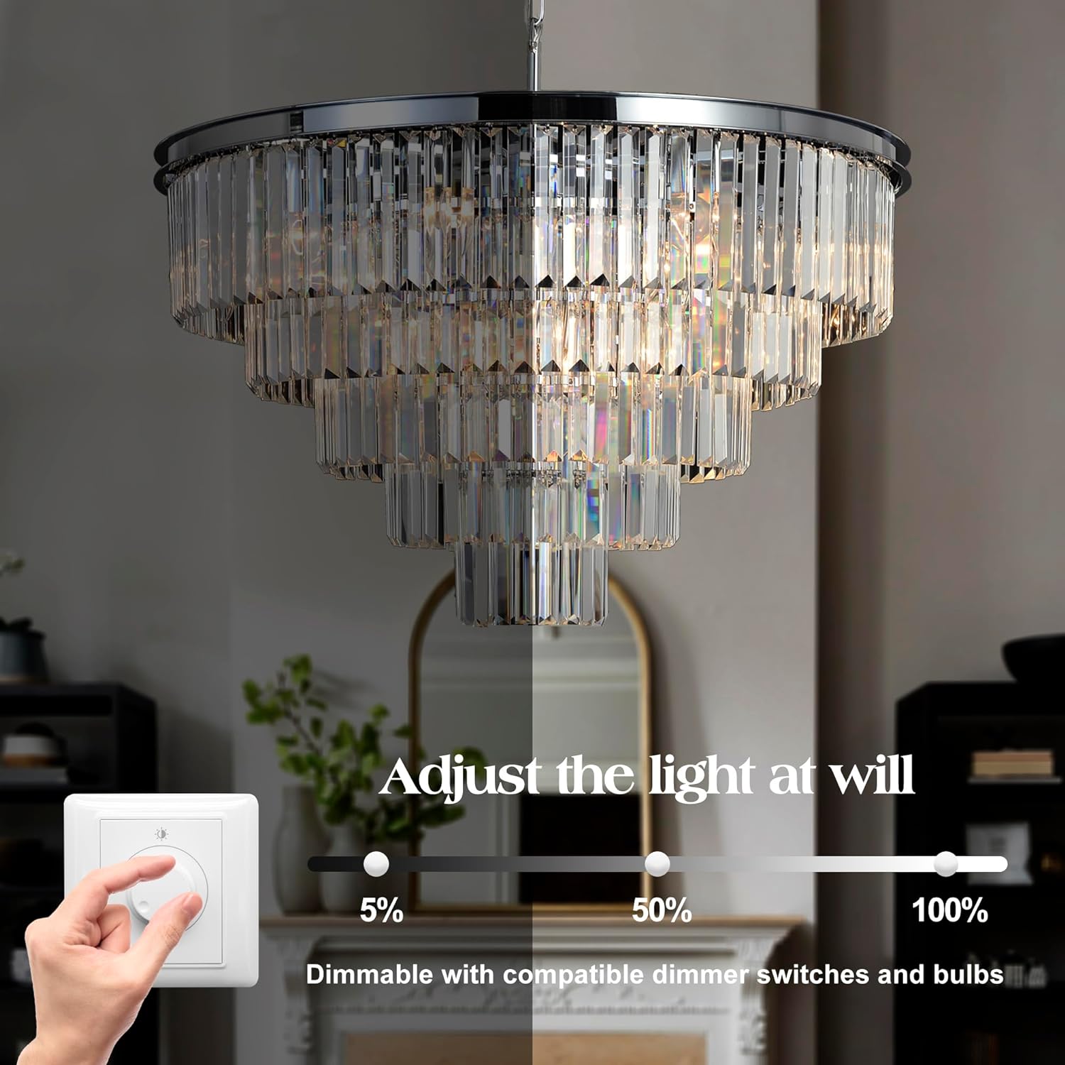 Luxury Crystal Chrome Chandelier Lighting Pendant Ceiling Lamp Light 3/4/5/7-Tier