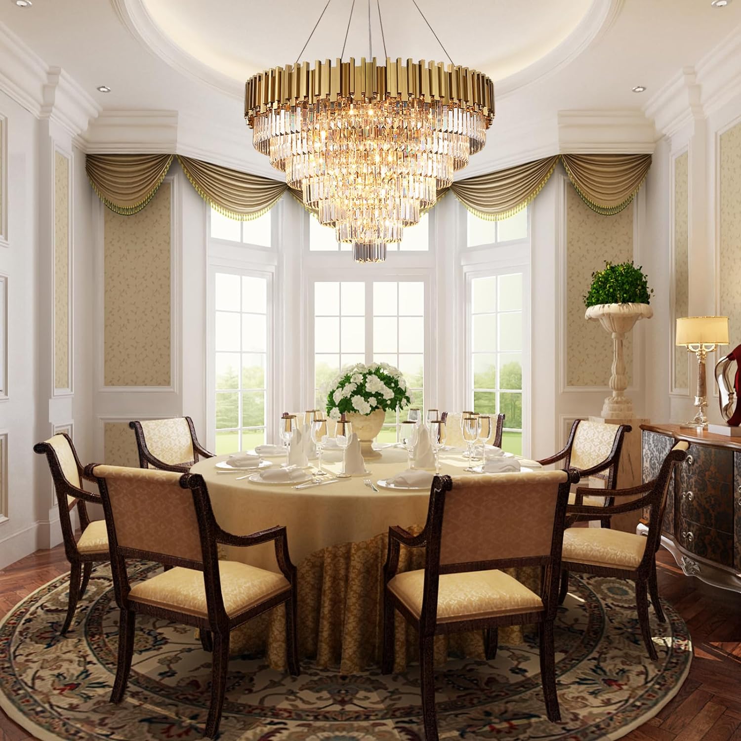 Meerosee Gold Chandeliers Light Fixtures Contemporary Modern Pendant Lamp 5/6/7 Tier