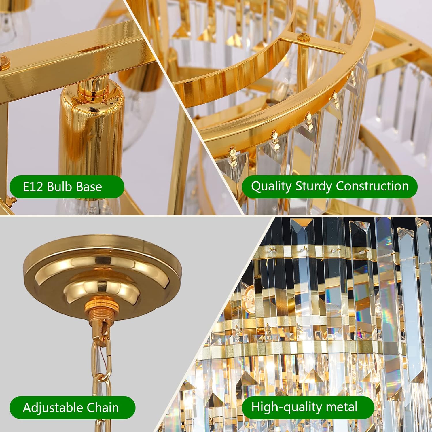 Meerosee Gold Copper Crystal Chandelier Lighting Foyer Entryway Ceiling Hanging Pendant Lamp