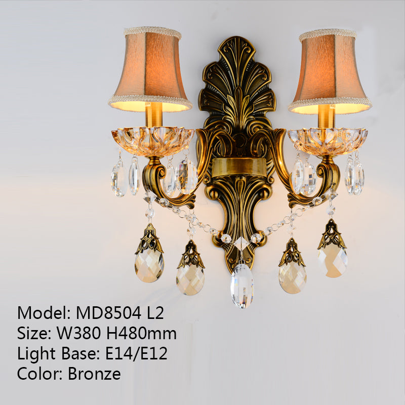 Meerosee Modern Crystal Wall Sconces Light Fixture Bronze Wall Bracket Light 2 lights