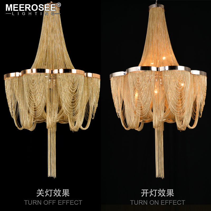 Meerosee French Empire Chandelier Post Modern Gold Chain Aluminum Pendant Light