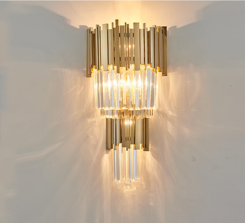 Meerosee Lighting Post-Modern Crystal Wall Sconce Light Gold Luxury Bedside Lamp