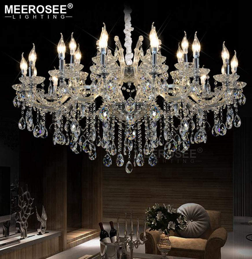 Luxurious Crystal Chandelier Light Fixture Chrome Pendant Lamp 24 Lights D47.2''