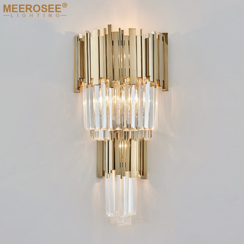 Meerosee Lighting Post-Modern Crystal Wall Sconce Light Gold Luxury Bedside Lamp