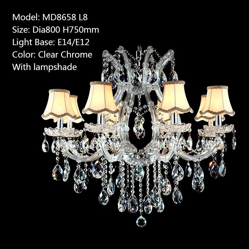 Meerosee Maria Theresa Crystal Chandelier Lamp Clear White Pendant Lamp with Lampshade