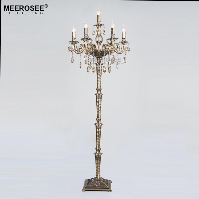 Meerosee Modern Crystal Floor Lamp Bronze Floor Stand Light Fixture