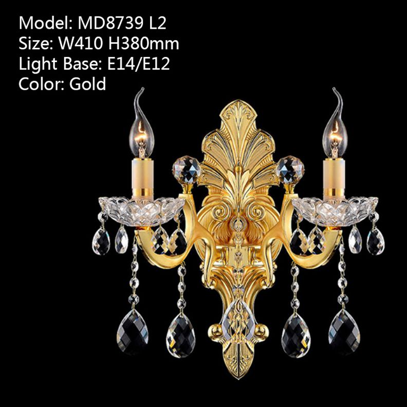 Meerosee Crystal Wall Sconces Lamp Modern 110-220V Gold Sconces Light for Bedroom