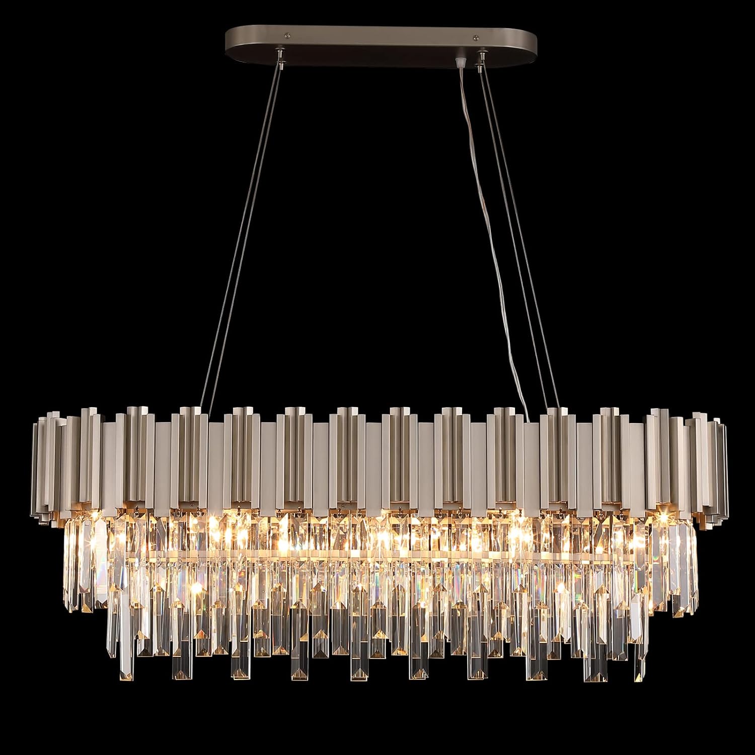 Nickel Rectangle Crystal Chandelier for Dining Room Modern Luxury Pendant Light