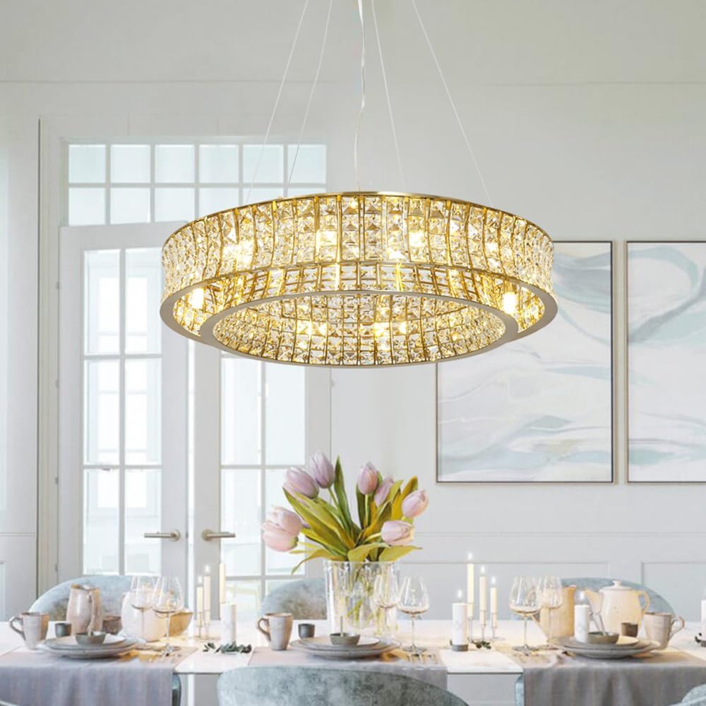 Modern Crystal Chandeliers Chrome/Brass gold Round Pendant Ceiling Entryway Light