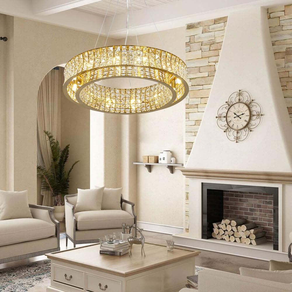 Modern Crystal Chandeliers Chrome/Brass gold Round Pendant Ceiling Entryway Light