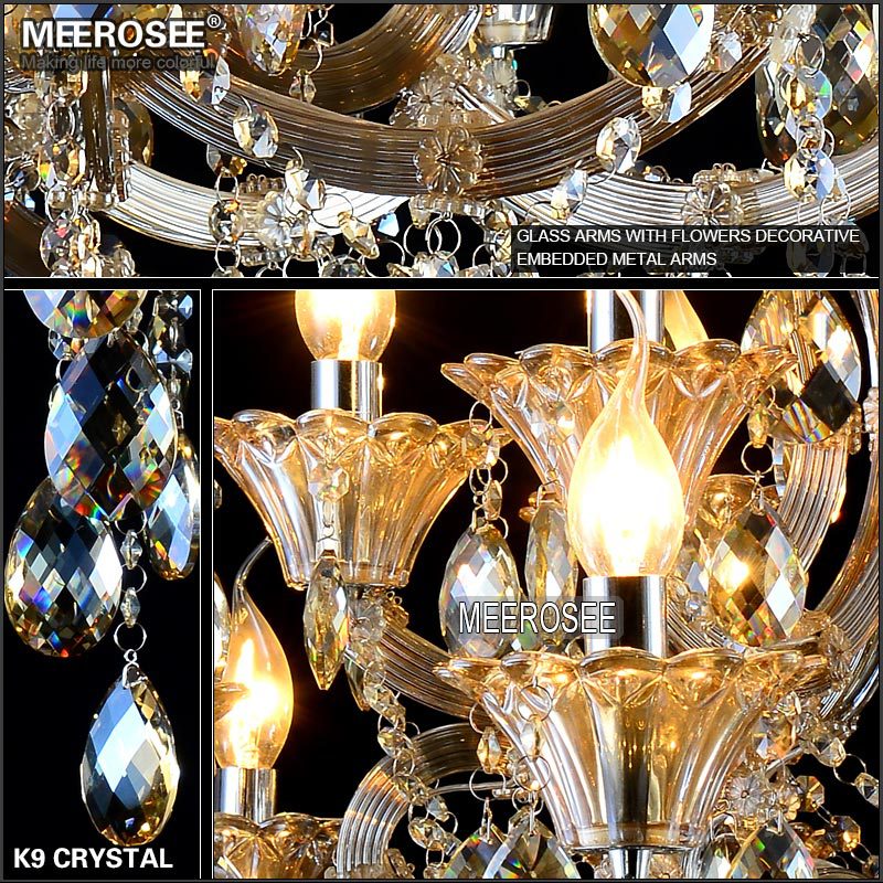 Meerosee Modern Maria Theresa Crystal Chandelier Light Cognac LED Pendant Lamp 18 Light