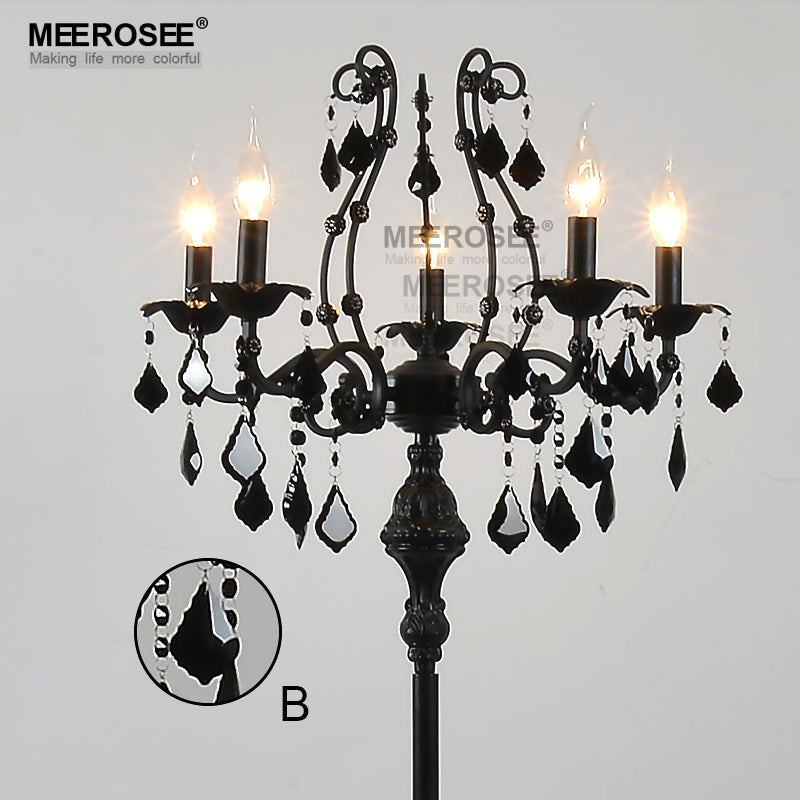 Meerosee Modern 5 Lights Crystal Floor Lamp Black Floor Stand Light Fixture W23.6 inch