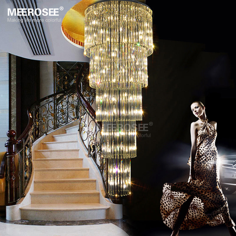 Modern Long Ceiling Light Fixture Luxury G9 Glass Chandelier Lighting Stair Lamp