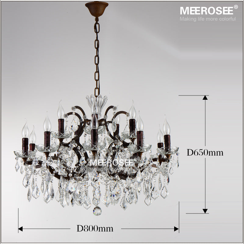 Meerosee Crystal Chandelier Light Modern Rust 15 Arms Pendant Lamp for Living Room