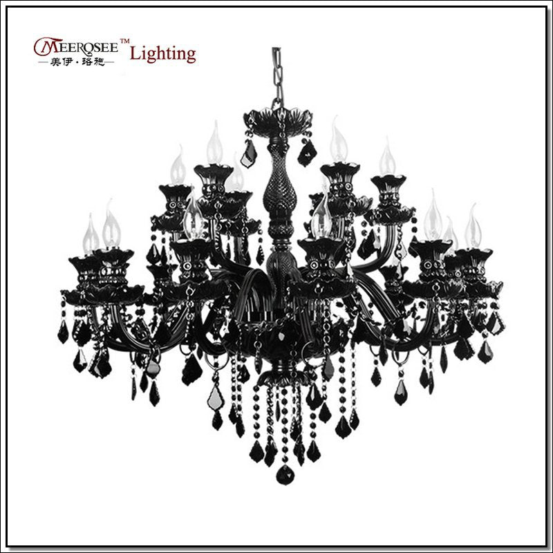 Meerosee Luxury Large Black Glass Chandelier Lighting Premium Quality Modern Pendant Lamp