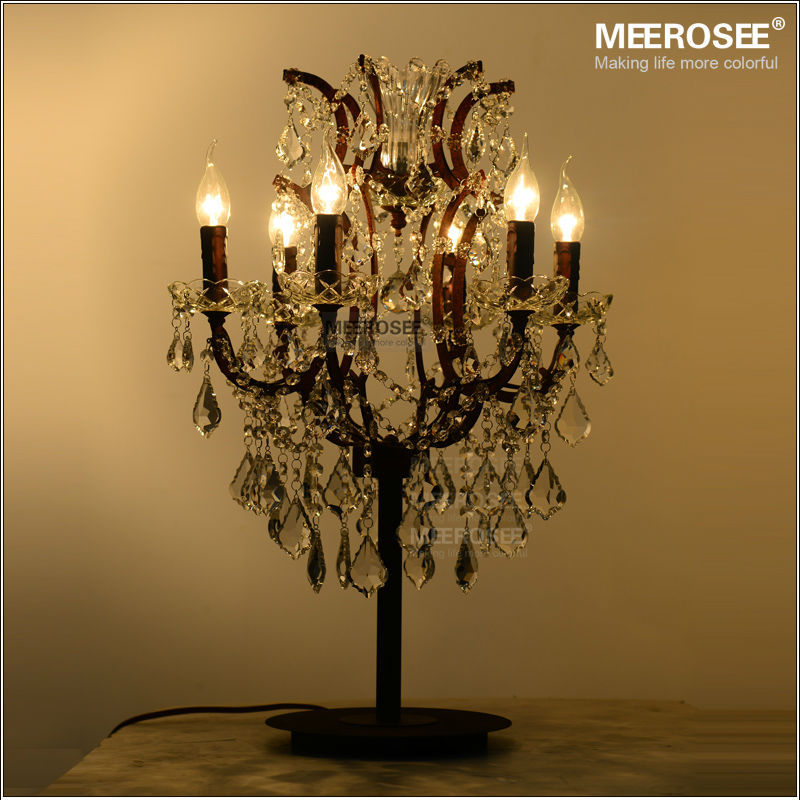 Meerosee Wrought Iron 6 Lights Crystal Table Lamps Modern Table Light D18.5''