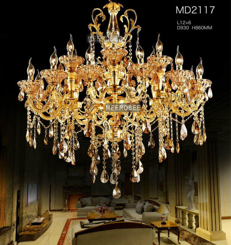 Meerosee Luxurious Crystal Chandelier Light Fixture Large Gold Pendant Lamp