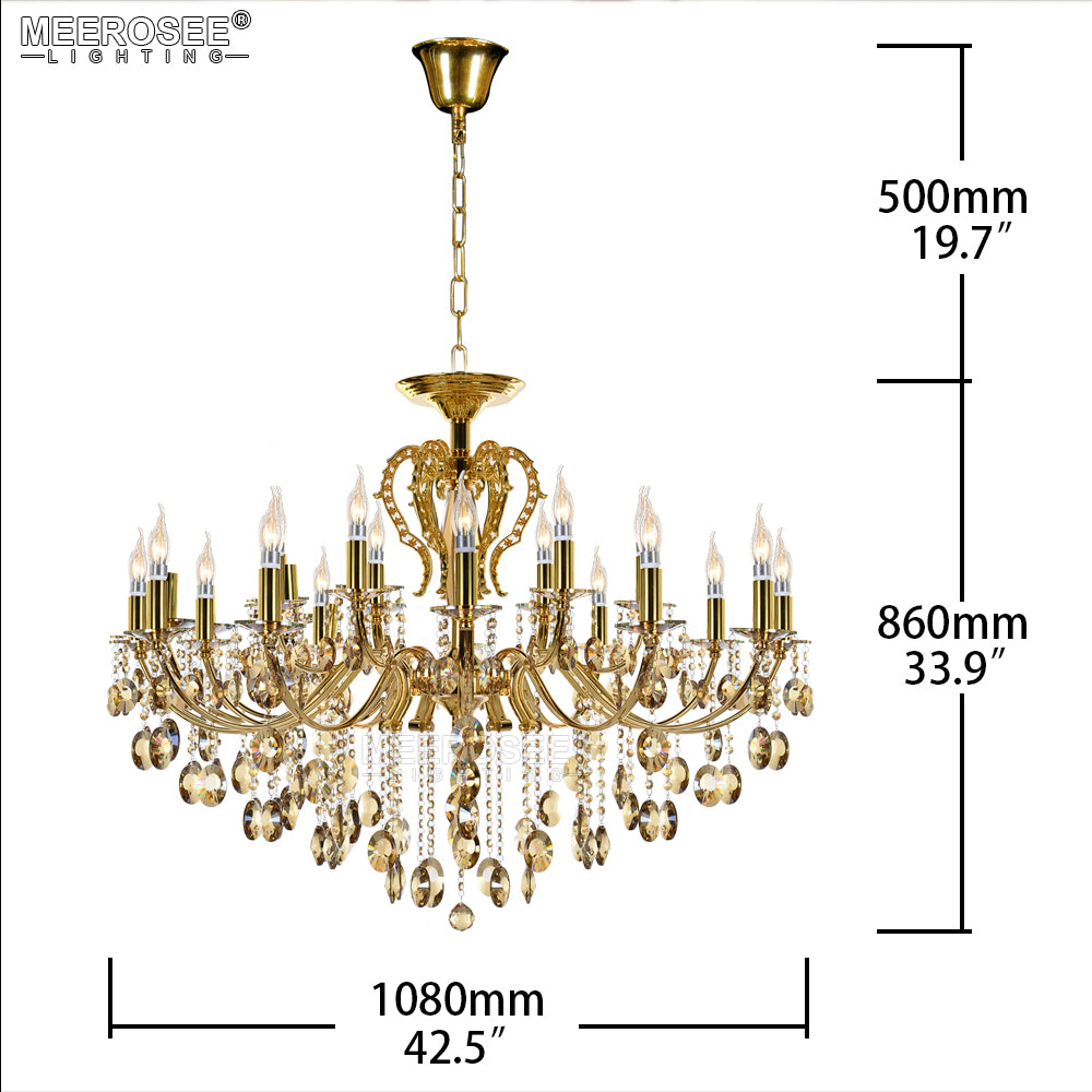 Meerosee Modern Wrought Iron Chandelier Light Fixture Crystal Gold Pendant Hanglamp