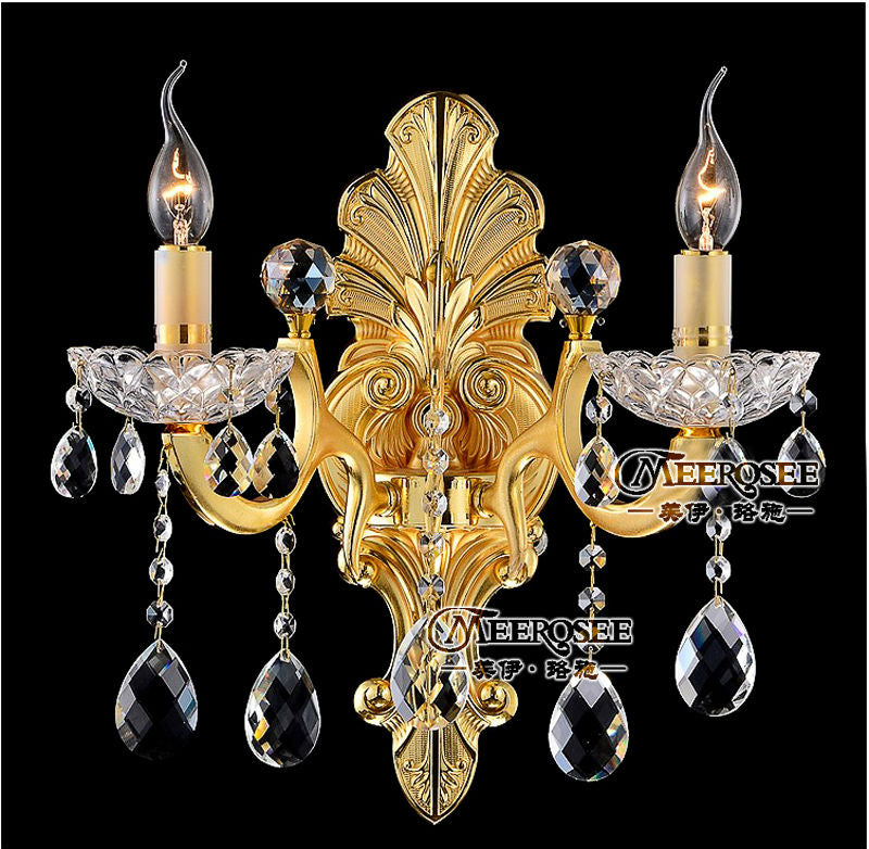 Meerosee Crystal Wall Sconces Lamp Modern 110-220V Gold Sconces Light for Bedroom