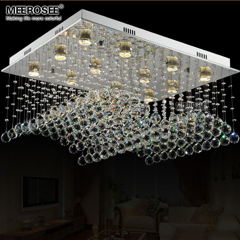 Modern Rectangle Crystal Chandelier Light Chrome Stainless Steel Ceiling Light L31.5 inch