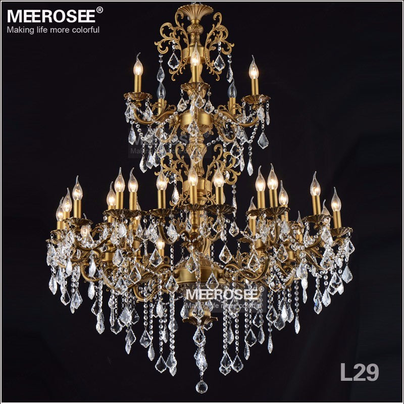 Meerosee Crystal Gold Chandelier Light Luxurious Bronze Pendant Lamp 3 Tiers 29 Arms