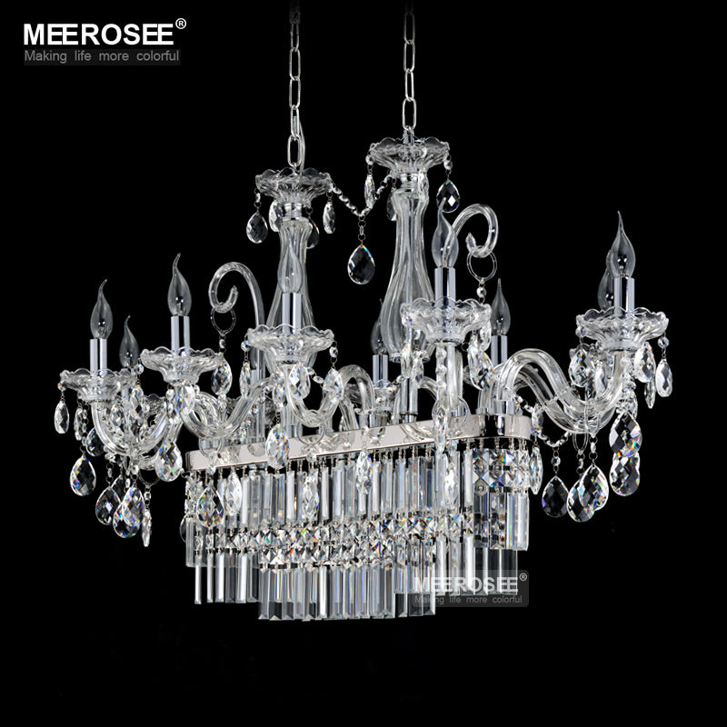 Meerosee Modern Rectangle Crystal Chandelier Light Fixture 13 Lights Glass Pendant Lamp