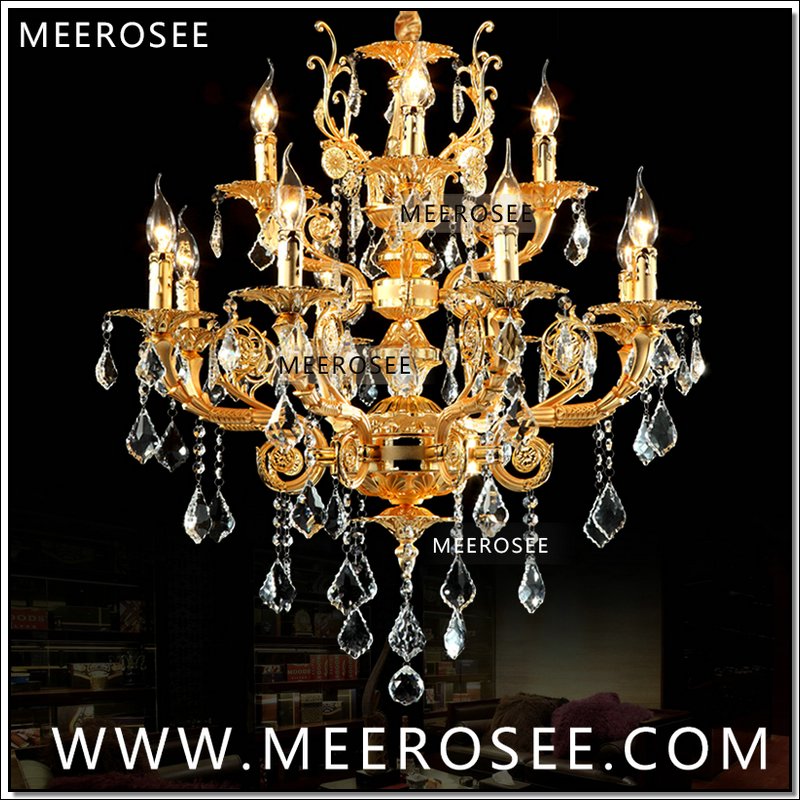 Meerosee Modern Luxury 12 Arms Crystal Chandelier Light Gold Pendant Lamp D29.5 inch