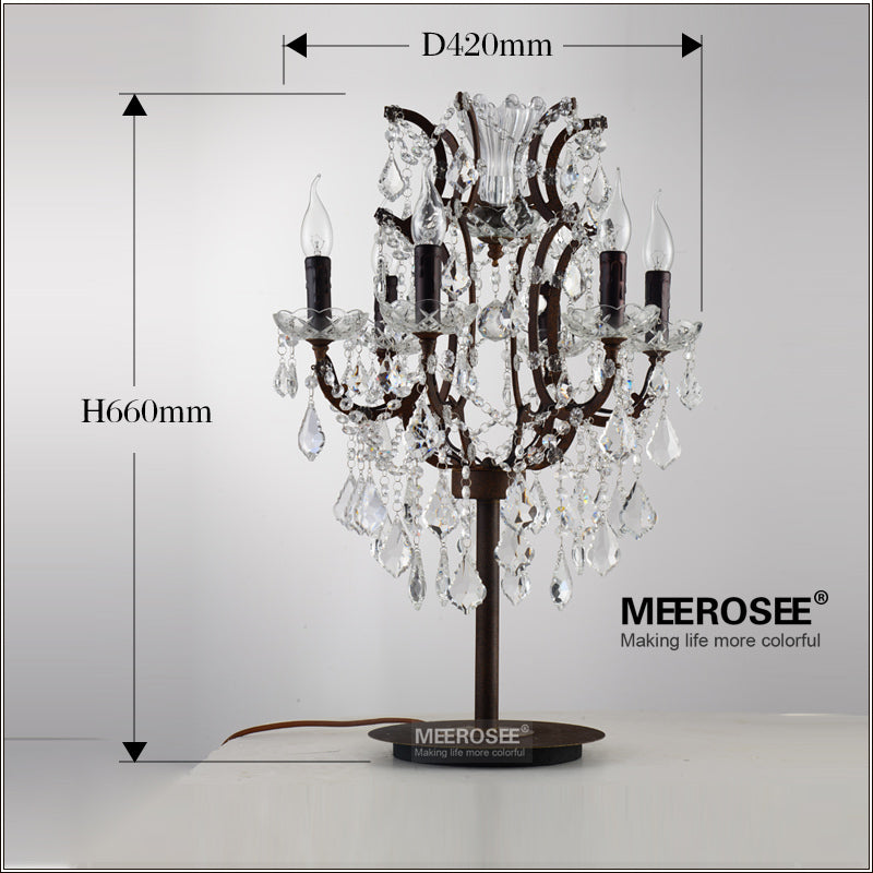 Meerosee Wrought Iron 6 Lights Crystal Table Lamps Modern Table Light D18.5''