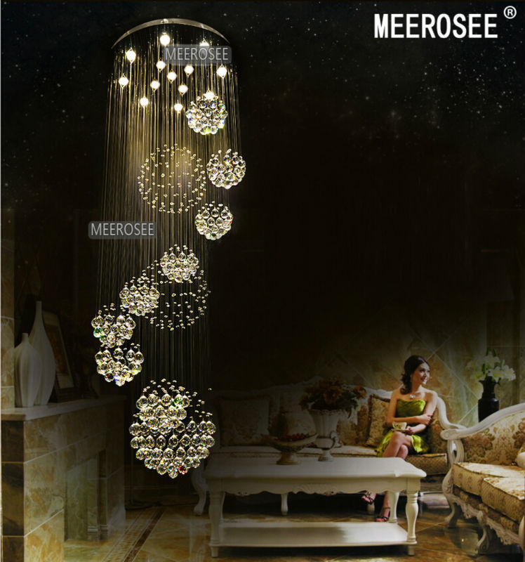 Meerosee Modern Large Crystal Ceiling Light Fixture Staircase MD2202