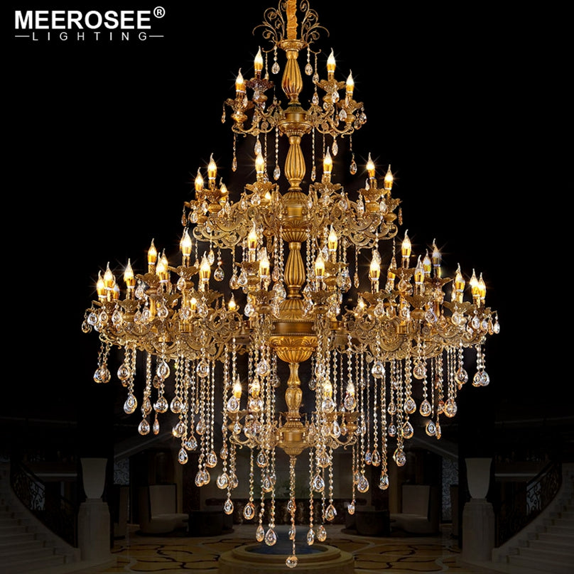 Meerosee Luxurious Huge Crystals Chandelier Light Fixture Bronze Pendant Lamp Fast Shipping