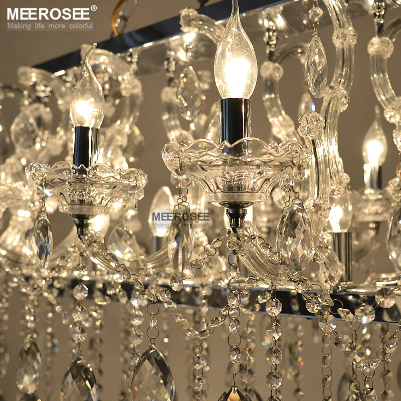 Meerosee Rectangle Crystal Chandelier Light Fixture Modern Chrome Pendant Lamp