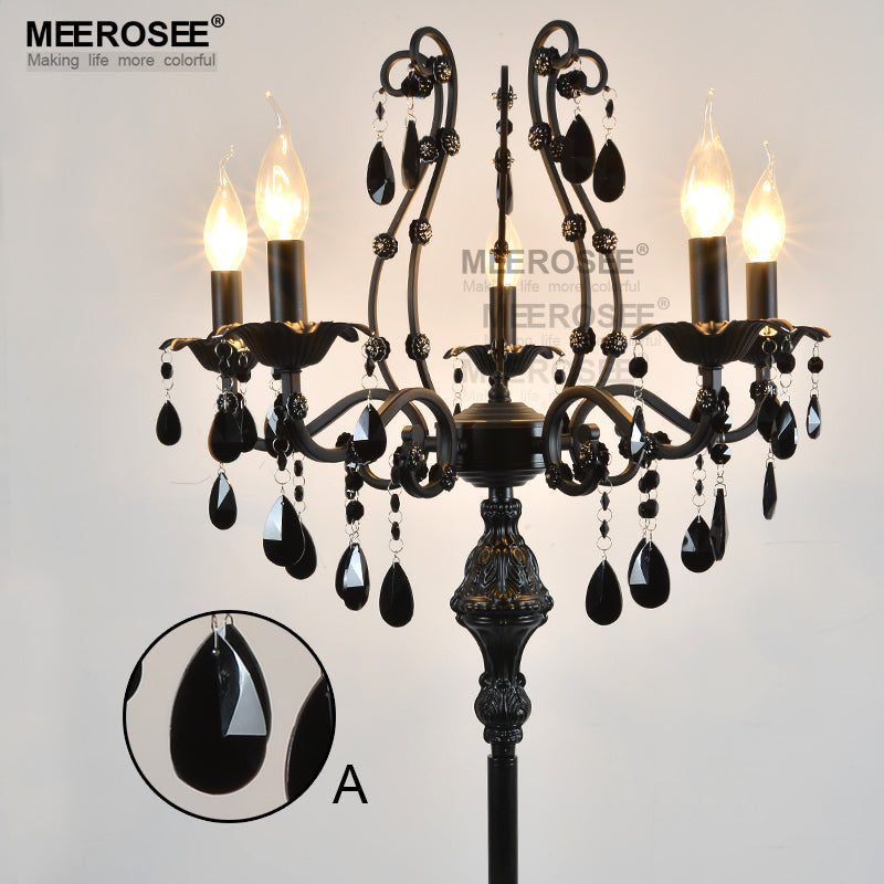 Meerosee Modern 5 Lights Crystal Floor Lamp Black Floor Stand Light Fixture W23.6 inch