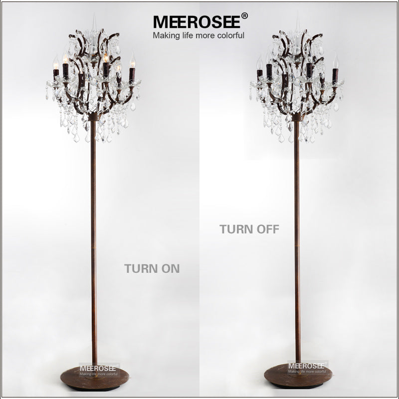 Vintage Style Crystal Floor Lamp Rust Red Color Stand Lamp with 6 Lights