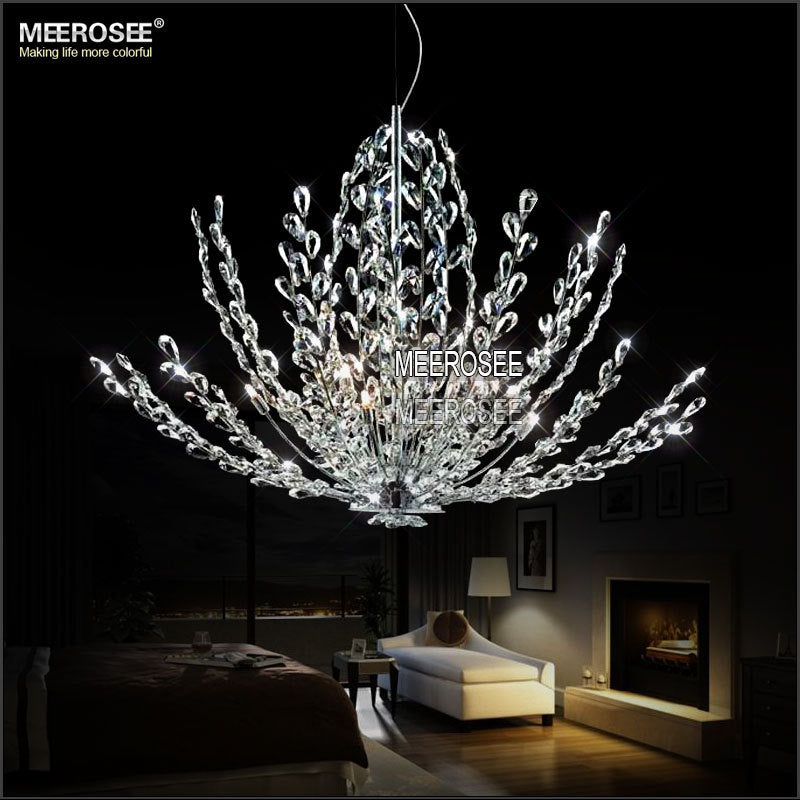 Modern Crystal Pendant Light Fixture Vintage Floral French Chrome Chandelier Lamp