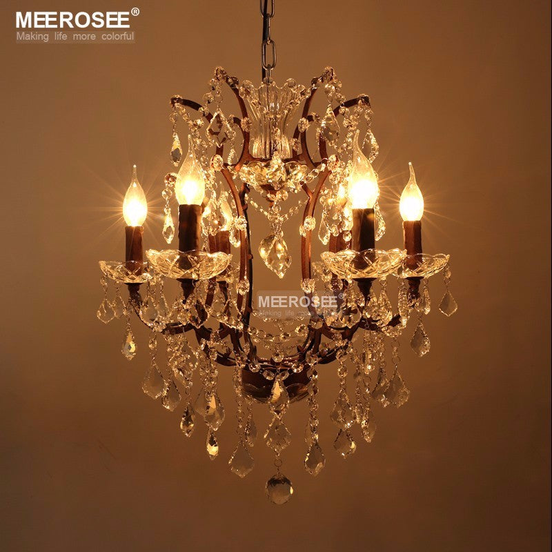 Meerosee Vintage Crystal Loft Chandelier Light Retro Rustic Pendant Lamp for Home