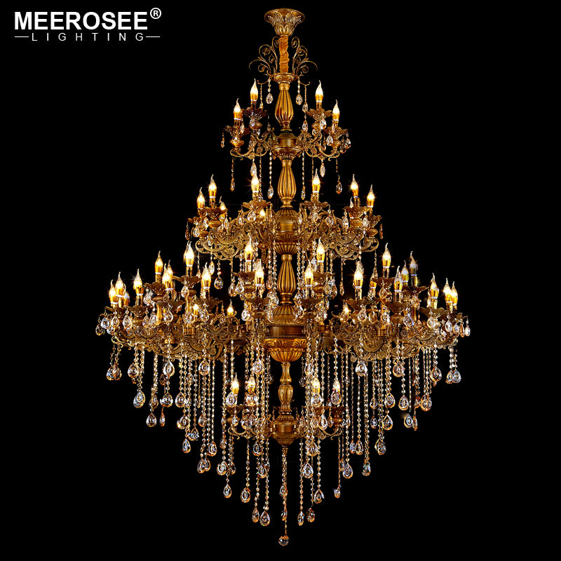 Meerosee Luxurious Huge Crystals Chandelier Light Fixture Bronze Pendant Lamp Fast Shipping