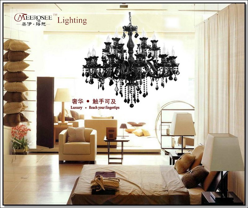 Meerosee Luxury Large Black Glass Chandelier Lighting Premium Quality Modern Pendant Lamp